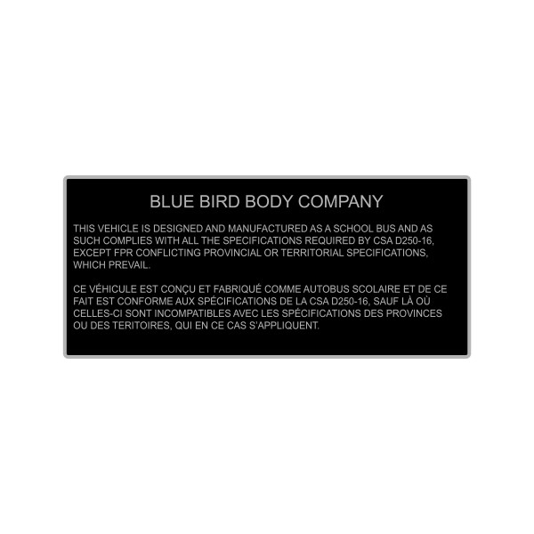 DECAL,CERTIFICATION,CSA D250-16SB CANADA
