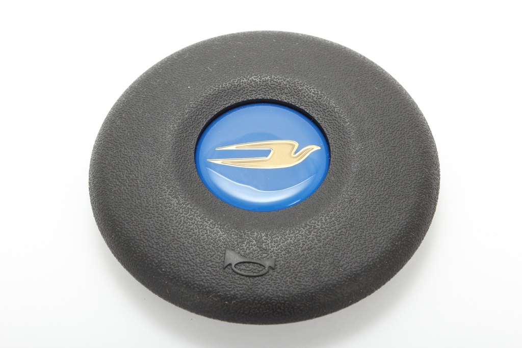 Button,Horn,Blue Background W/Gold Bir