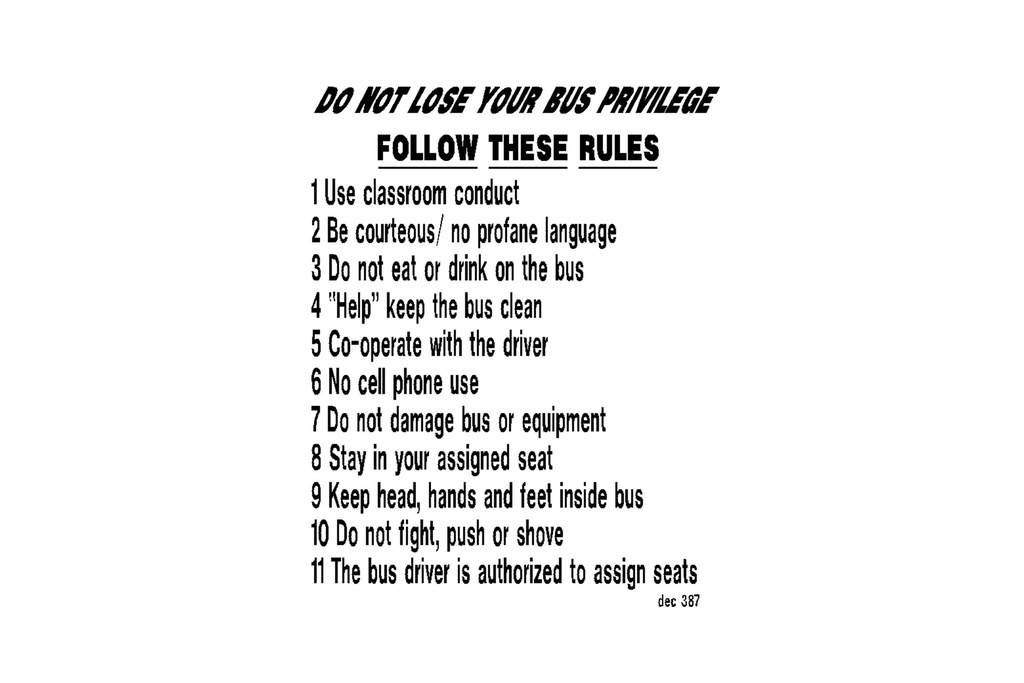 Decal 15 Rules8.5X11 (Ccs) Yellow