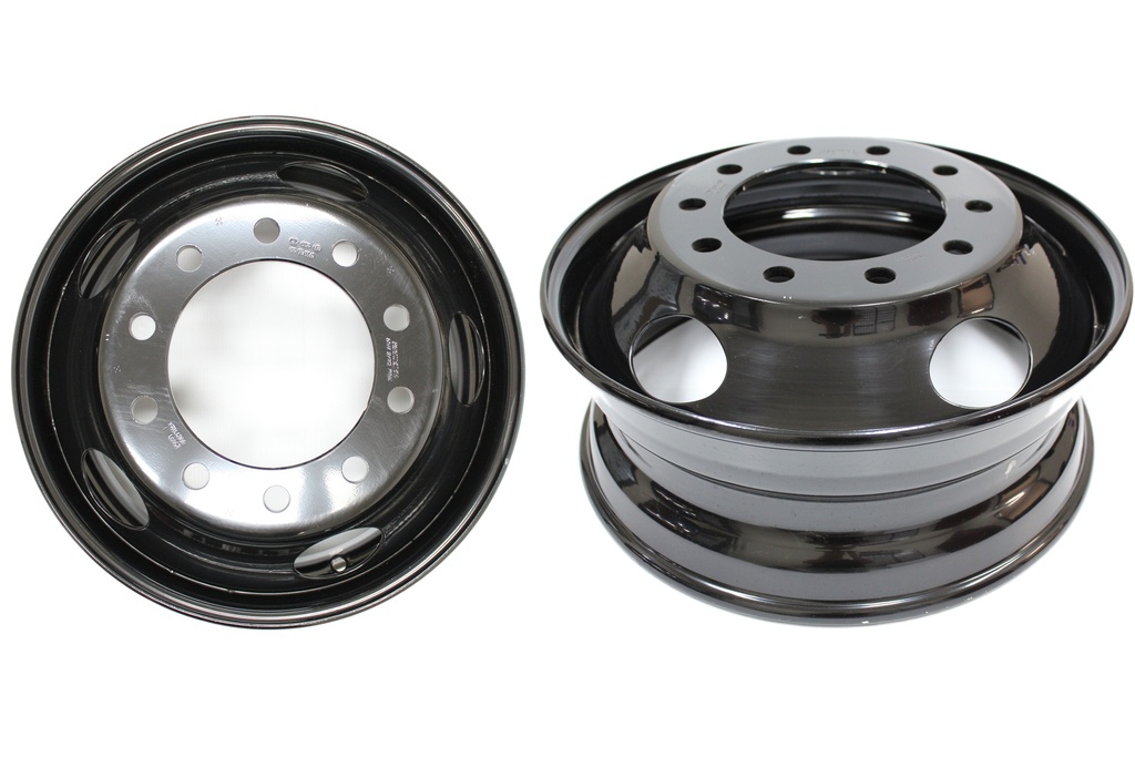 Wheel,22.5X7.5,Tubl,Hub-Pltd,Black,Accur